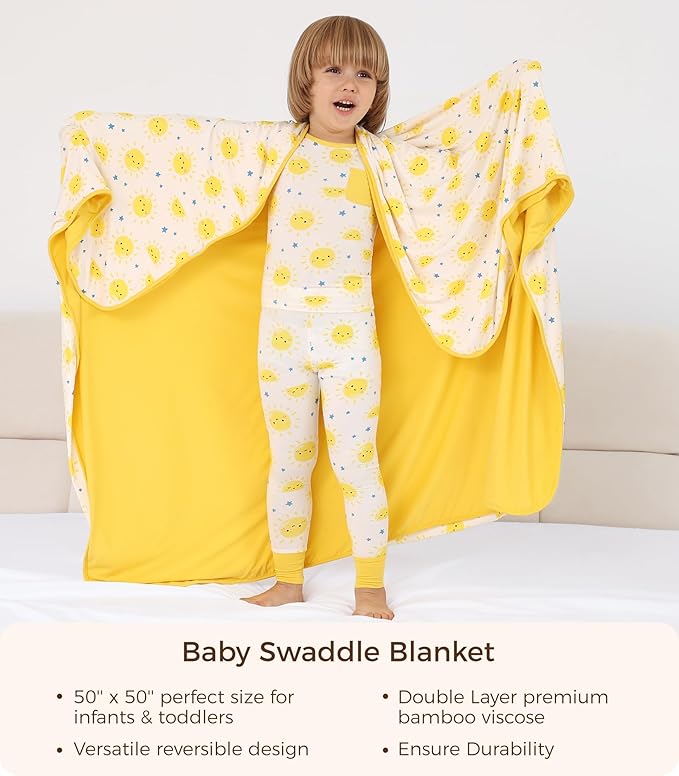 Premium Baby Blankets, Soft Viscose from Bamboo Blanket for Boys and Girls, Nursery Crib Bedding Quilt for Newborn and Toddler, Cooling for Hot Sleepers, 50'' x 50'' Sun