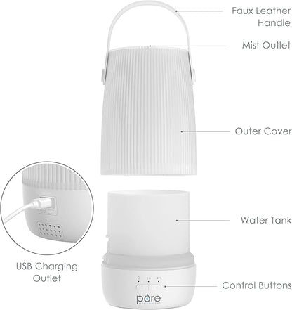 Pure Enrichment PureSpa Zen Cordless Essential Oil Diffuser & Light - Portable Travel-Friendly Aroma Diffuser Lasts 7.5 Hrs, Optional Mood Light, 2 Mist Settings, Optional Timer, & Auto Shut-Off