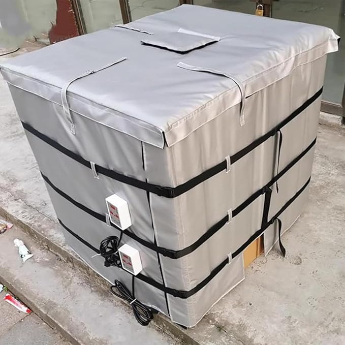 IBC Tote Heater Blanket, IBC Tote Heating Jacket, 55 Gallon/275 Gallon Smart Temperature Control up to 200°C, IBC Tote Insulated Cover, For petroleum, chemical, food processing Grey-275Gallon1000L