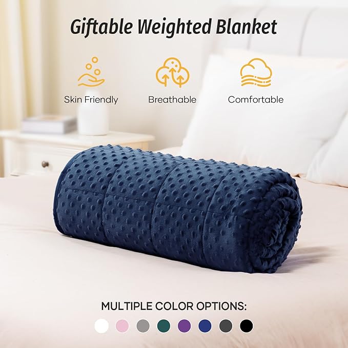 Wemore Minky Dot Weighted Blanket for Adults King Size 20 lbs, Soft Cozy Heavy Blanket for Bed and Couch, Breathable Blanket for All-Season with Glass Beads, Navy Blue 80 x 87 inches