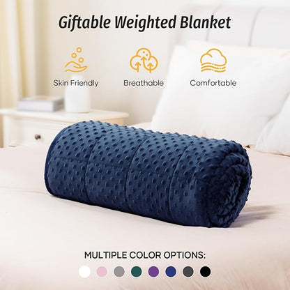 Wemore Minky Dot Weighted Blanket for Adults King Size 15 lbs, Soft Cozy Heavy Blanket for Bed and Couch, Breathable Blanket for All-Season with Glass Beads, Navy Blue 80 x 87 inches