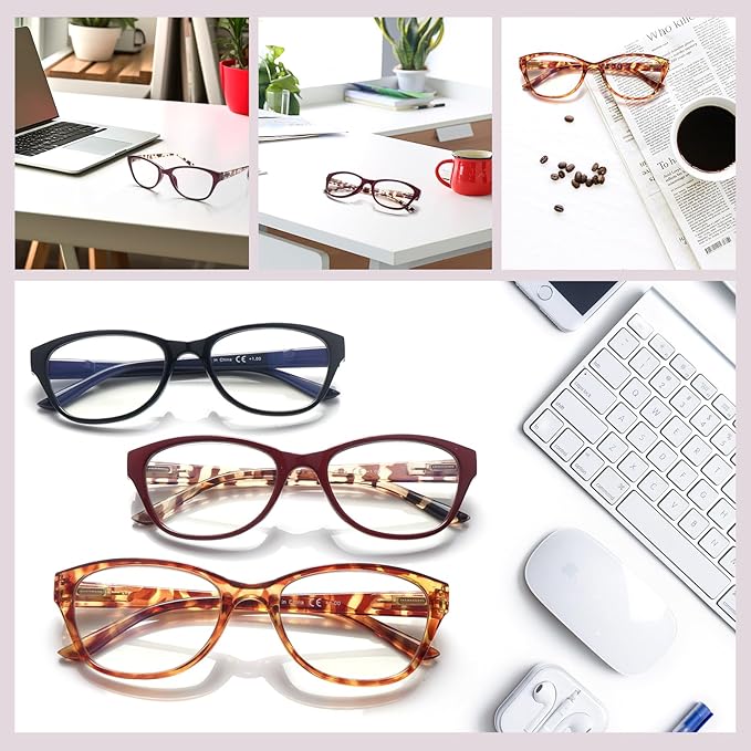 COJWIS 5 Pack Reading Glasses for Women Blue Light Blocking Computer Readers with Spring Hinge Anti Eye Strain Eyewear