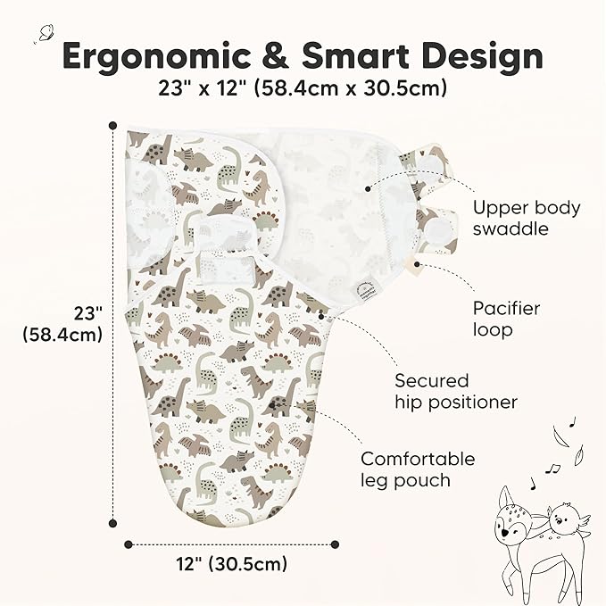 3-Pack Organic Baby Swaddle Sleep Sacks - Swaddles for Newborns, Infant 0-3 Months, Baby Girls, Boys, Soft & Snug Newborn Sleep Sack, Nursery Swaddling Blankets (Dino Ridge, OS)