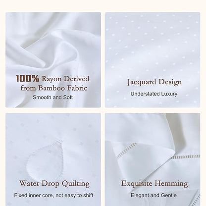 YOUR MOON Luxurious Summer/Spring Lightweight Mulberry Silk Comforter Queen Size,100% Natural Long Strand Silk Fill Duvet, Luxury Bedding, Cooling Rayon Derived from Bamboo Shell (White)