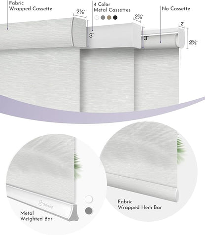 Graywind Motorized Light Filtering Shades Compatible with Alexa Google Rechargeable Remote Control Smart Blinds Automatic Window Shade with Valance for Home Office, Custom Size (Jacquard White)