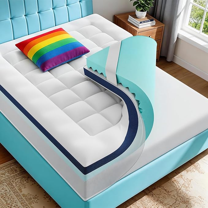 4 Inch Dual Layer Memory Foam Mattress Topper - 2 Inch 1000GSM Fluffy Soft Pillow Top Mattress Pad Cover and 2 Inch Egg Crate Cooling Gel Memory Foam for Back Pain Relief,(Twin,39"x75")