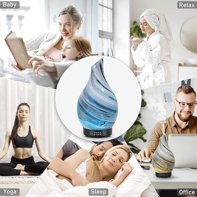 Essential Oil Diffuser 120ml Ultrasonic Aromatherapy Diffuser with Handmade Glass with Auto Shut-Off Protection 4 Timer Setting 7 Colors Changed LED Diffuser for Home Yoga Office Gifts for Women