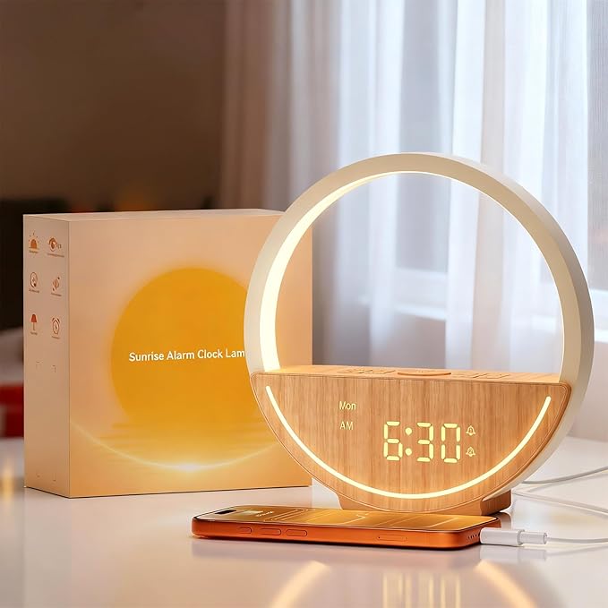 Vivilumens Alarm Clock Sunrise Wake Up Light - White Noise Machine with 20 Soothing Sounds for Sleep Better, Weekdays/Weekends Dual Alarms for Heavy Sleepers & Touch Control Night Light, Ideal Gifts