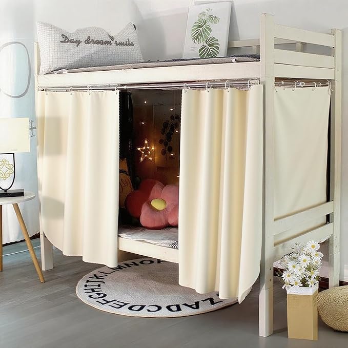 Dormitory Bunk Bed Student Curtains Privacy Blackout Decor for Loft Bottom Beige 2PCS