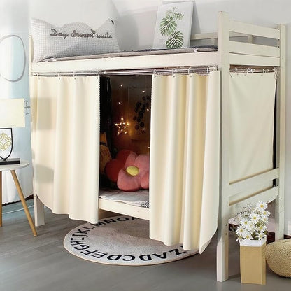 1PC Blackout Bed Curtains with Accessories Solid Color Single Loft Canopy Kids Student Beige