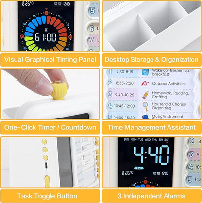 12/24 Hour Switching Task Timer, Timer for Kids, Visual Schedule for Kids with Autism, Visual Schedule for Kids, Time Management Tools, Autism Increase Self-Regulation, with 99-Minute Countdown
