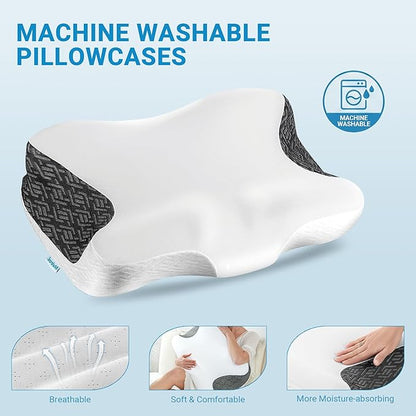 Elviros Cervical Neck Pillow for Neck Pain Relief, CPAP Pillow for Side, Back & Stomach Sleepers, Ergonomic Orthopedic Pillow for CPAP Users to Reduce Air Leaks and Mask Pressure, White