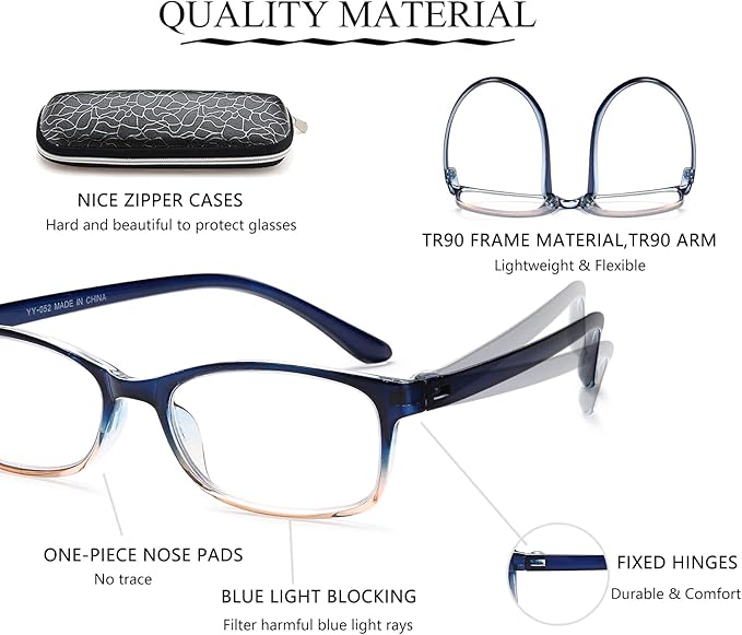 EYEURL 2 Pack Reading Glasses for Women Men, Blue Light Blocking Lightweight TR90 Readers Filter Glare/UV Rays/Eyestrain, 0.50
