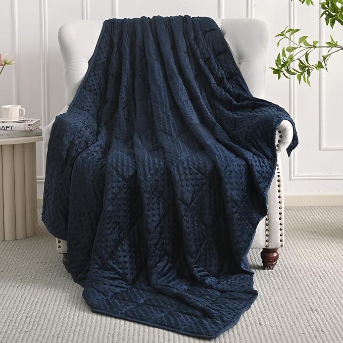 Mr. Sandman Weighted Blanket for Adults Queen, Minky Heavy Blanket for Woman, Man Sleeping/Calm, Soft and Cozy Weighted Throw Blankets, Machine Washable, 60 x 80in, 15 lbs, Navy Blue