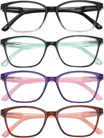 Przene 4 Pack Blue Light Blocking Reading Glasses,Readers for Women and Men with Spring Hinge