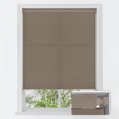 LazBlinds No Tools No Drill Cordless Cellular Shades, Light Filtering Honeycomb Shades for Home, Thermal Insulation Blinds for Windows, 25" W x 48" H, Taupe