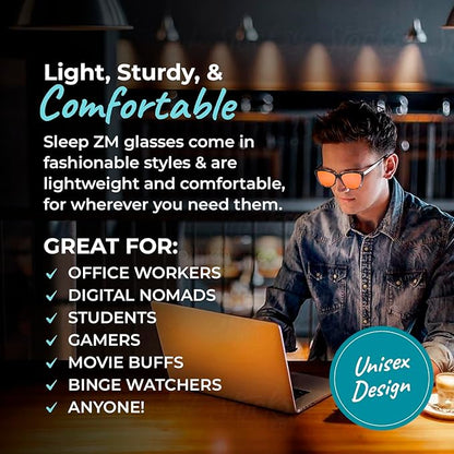 100% Blue Light Blocking Glasses - Better Sleep Anti Eye Strain Protection - Computer Gaming Women Men