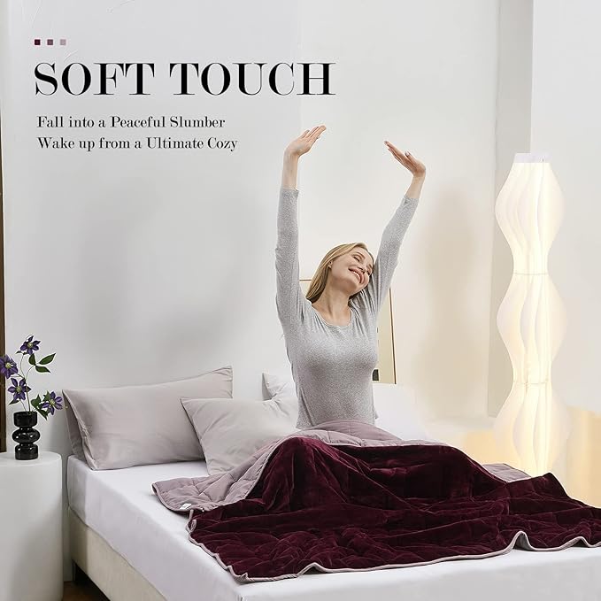 Satwip Weighted Blanket Queen Size 15lbs Fuzzy Warm Flannel Throw Blanket with Soft Breathable Sanded, 60 x 80 inches, Red Pink