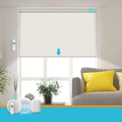Motorized Blinds with Remote, 100% Blackout Smart Blind Roller Shades Compatible with Alexa Homekit, Automatic Electric Shades for Windows Customized Size（Linen Cream）