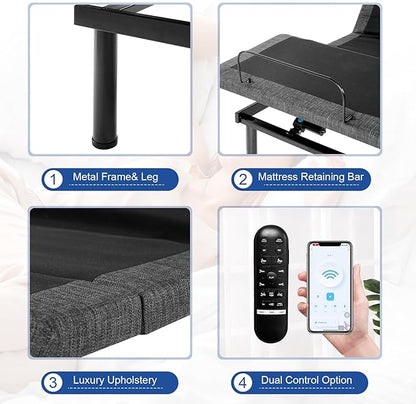 Vipbear Full Adjustable Bed Frame with Mattress, 12 Inch White Gel Memory Foam Firm Mattress in Box, Adjustable Bed Base with Pillow-Tilt,APP Control, Updated Electric Beds with USB,Wireless Remote