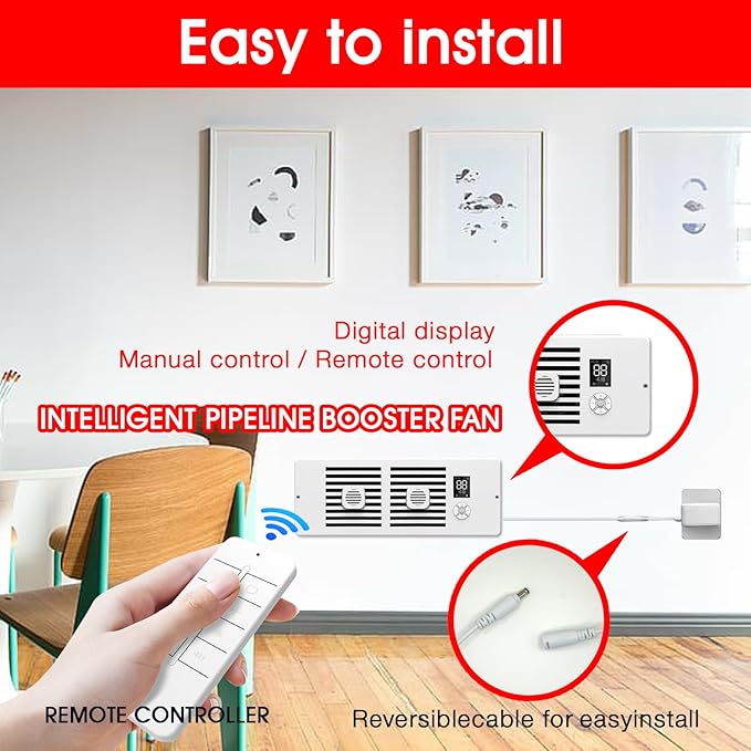 Register Booster Fan Fits 4" x 12" Register Holes, 10-Speed Smart Thermostat AC Vent Fan with Timer Setting and Aroma Function, Air Vents Fans & Heating for Wal