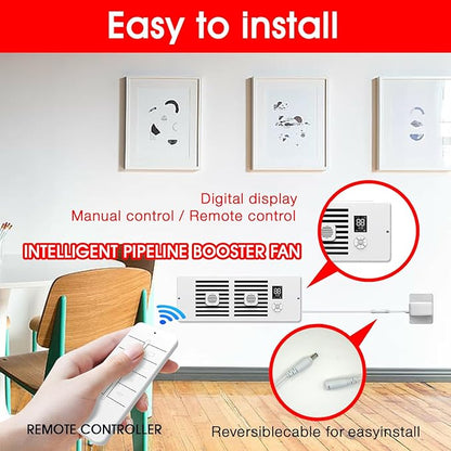 Register Booster Fan Fits 4" x 12" Register Holes, 10-Speed Smart Thermostat AC Vent Fan with Timer Setting and Aroma Function, Air Vents Fans & Heating for Wal