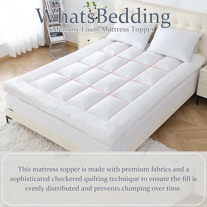 WhatsBedding 5 inch Memory Foam Mattress Topper Full Size for Back Pain, Soft Breathable Cover, Comfort Supportive Pillow Top Mattress Topper, 2000GSM Fluffy Shredded Memory Foam Filled