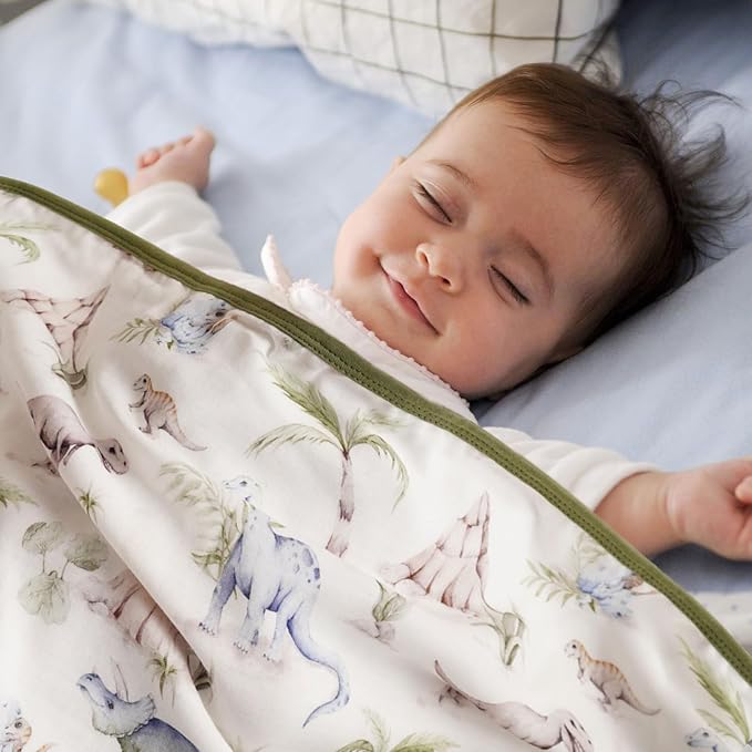 Little Jump Dinosaur Muslin Blanket Baby Quilt - Silky Soft and Breathable Crib Blanket for Daycare - Large 47" x 47" - 2 Layers Toddler Summer Blankets for Boys (Dinosaur-2)