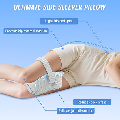 Knee Pillow for Side Sleepers & Sciatica Relief, Two Machine Washable Covers & Protective Inner Liner, Memory Foam Leg Pillow with Detachable and Adjustable Strap, One Pillow Only, White& Pink