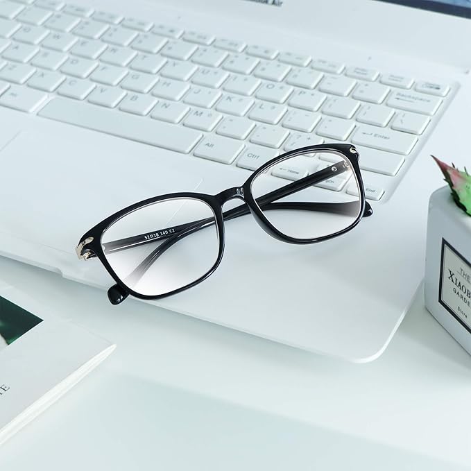 VisionGlobal Blue Light Blocking Glasses for Women/Men, Anti Eyestrain, Computer Reading, TV Glasses, Stylish Square Frame, Anti Glare(Black,+5.75 Magnification)