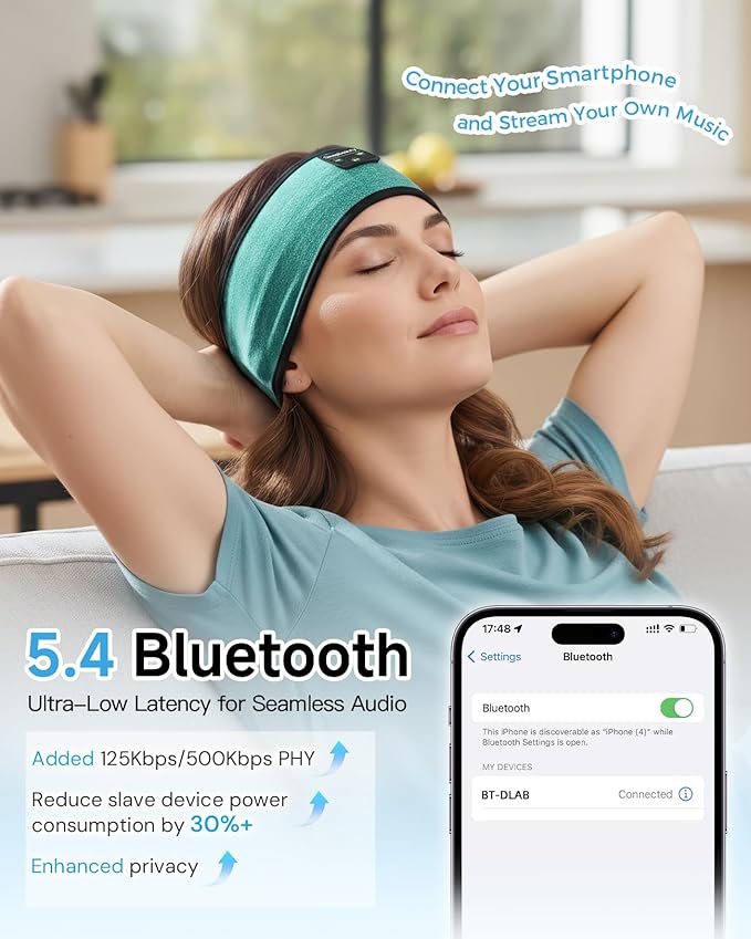 Sleep Headphones Wireless, Bluetooth Sports Headband with Built-in Speakers, Comfortable for Side Sleepers, Workout, Running, Yoga & Travel Long Battery Life, Gift for Men Women