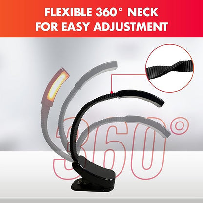 Mito Red Light - Flex Reader - Red Light Book Lights for Reading at Night - Portable, Rechargeable Book Light Clip On with 360° Gooseneck - Reading Lights for Books in Bed