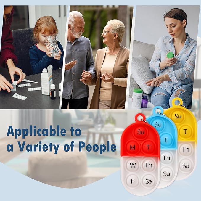 6 Pack Medication Pill Tracker Pill Reminder with Ties Reusable Daily Pill Tracker Portable Pill Bottle Tracker with Button 7 Day Memory Aid Medication Dose for Bottles The Elderly