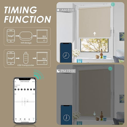 Allesin Motorized Roller Shade Blinds Work with Alexa for Window, 70% Blackout Smart Shades Cordless with Remote Control, Electric Automated Blinds, Customized Size, Lithium Battery Motor(Grey Beige)