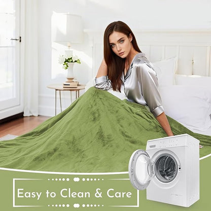 Electric Heated Blanket 72"x84" Full Size Flannel Heated Blanket, Cozy & Warm for All Night, 4 Heat Settings & 10 Hours Auto Off, Machine Washable, Green