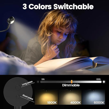 Flexible Reading Light,Book Light,Desk Lamp,Magnetic Base,3 Color Dimmable LED for Bed Reading, Working, Studying, Crafting, Book Lovers Gifts, CRI95+ USB-C Adapter Included
