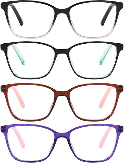 Przene 4 Pack Blue Light Blocking Reading Glasses,Readers for Women and Men with Spring Hinge