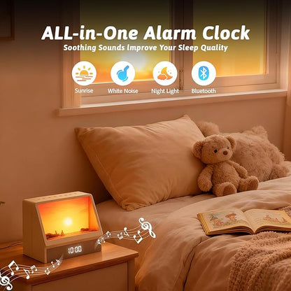 Sunrise Alarm Clock Night Light, Hatch Alarm Clock for Adults with Sound Machine Bluetooth Speaker White Noise Sound Machine Sunrise Clock Night Lamp for Nightstands Room Decor Gifts Ideas