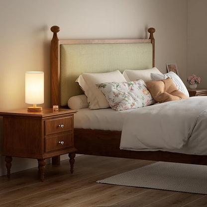 Fenmzee Small Table Lamp for Bedroom - Inline Control, Bedside Lamp with 3000K A15 LED Blub, Easy Assembly (White Shade - Wood Base, 9" Inline Control)
