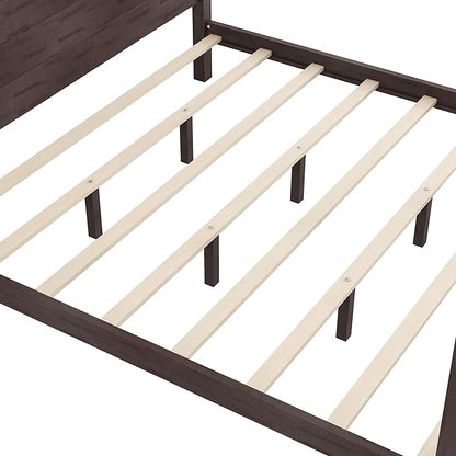 LUMISOL King Size Canopy Bed Frame with Headboard, Wood Platform Bed with Under Bed Storage, Four Poster Bed Frame with Slat Support Leg, No Box Spring Needed, Brown Wash