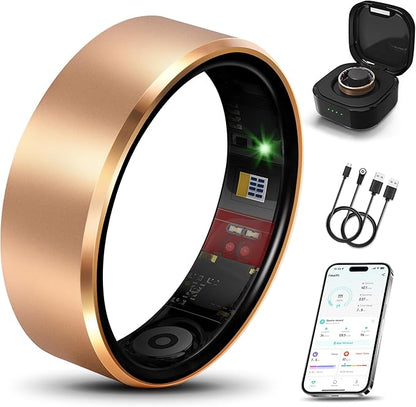 Smart Health Ring 2.0 for Women Men, Slim Scratch & Fingerprint Resistant Design,Efficient Chip Fitness Tracker, Monitors Heart, Blood Oxygen & Pressure, Sleep, Steps, Waterproof, Rose Gold 6