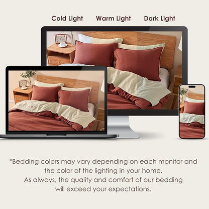 DAPU 100% Linen Duvet Cover Set - Pure Natural French Flax Linen with Corner Ties and Zipper Closure Soft Breathable Durable for Hot Sleepers 1 Duvet Cover 2 Pillowcases (Rust Red, King)