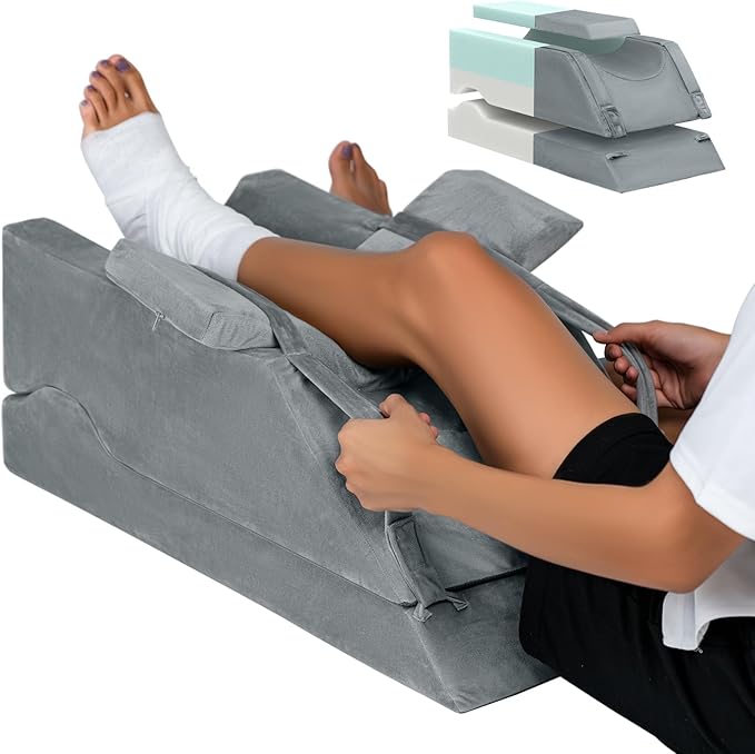 LightEase Adjustable Leg Pillow, Leg Elevation Pillows for After Surgery, Memory Foam Knee Hip Ankle Support for Pain Relief, Recovery, Blood Circulation, Swelling, Injury, Rest