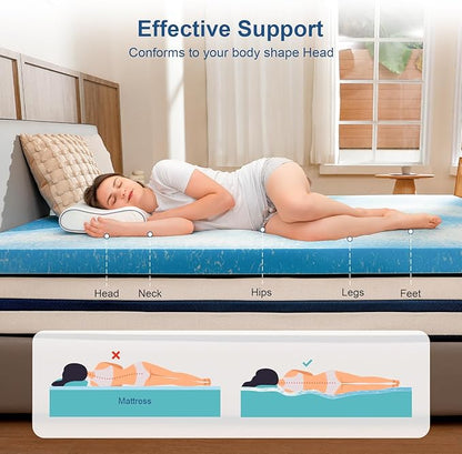 3 Inch Queen Size Memory Foam Mattress Topper, Cooling Gel Infusion Bed Topper Pad for Firm Mattress (60" x 80")