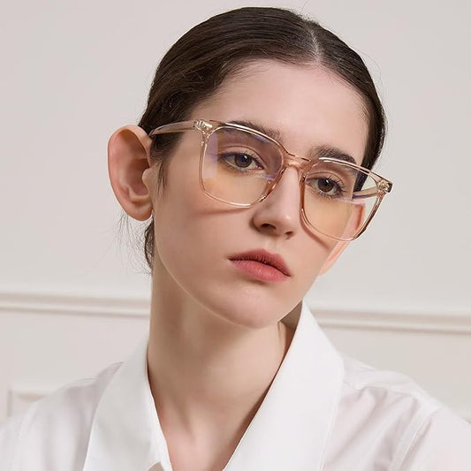 Oversized Square Blue Light Blocking Glasses for Women Men, Anti-Fatigue Computer Monitor Glasses Reduce Eye Strain