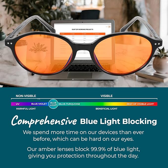 100% Blue Light Blocking Glasses - Better Sleep Anti Eye Strain Protection - Computer Gaming Women Men