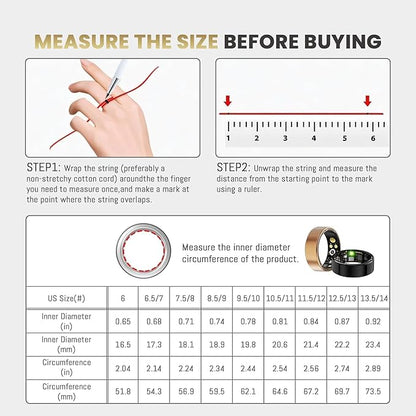 Smart Ring for Women Men, Health Tracker with Heart Rate/Blood Oxygen/Blood Pressure/Sleep Monitor/Step Counting, IP68 Waterproof Fitness Ring, No App Fees for iPhone & Android (Rose Gold, 6#)