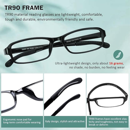DOOViC 2 Pack Reading Glasses for Women Men TR90 Flexible Lightweight Anti Eyestrain Blue Light Blocking Computer Readers