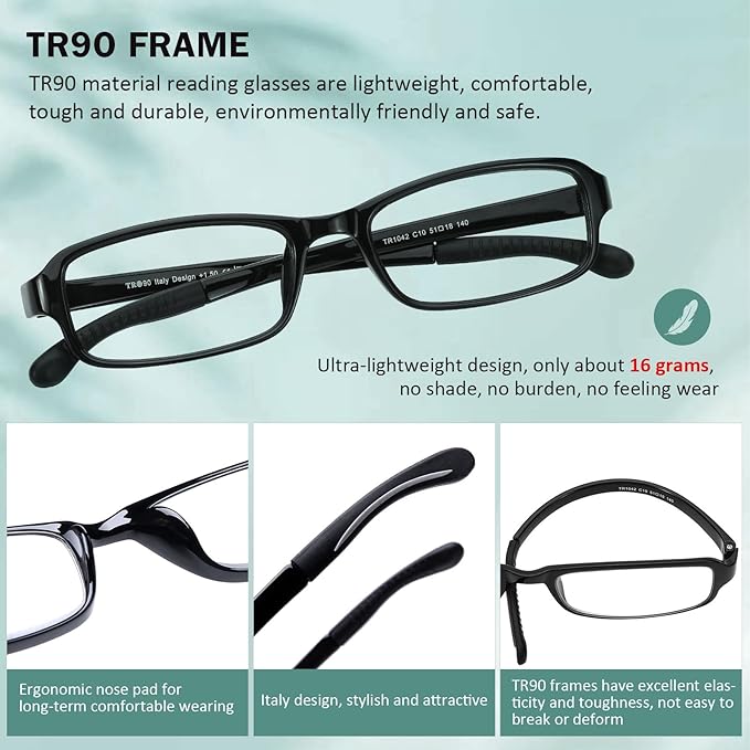 DOOViC 2 Pack Reading Glasses for Women Men TR90 Flexible Lightweight Anti Eyestrain Blue Light Blocking Computer Readers