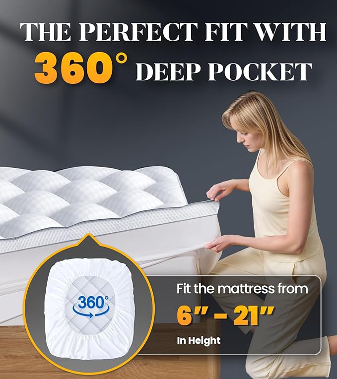 3 Inch Ultra-Fluffy Memory Foam Mattress Topper Queen for Back Pain, Soft Comfy Pillow Top Queen Mattress Topper with 4X Support, Mattress Pad with Breathable Air Mesh Sides, 6-21'' Deep Pocket